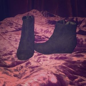 Black velvet wedge booties